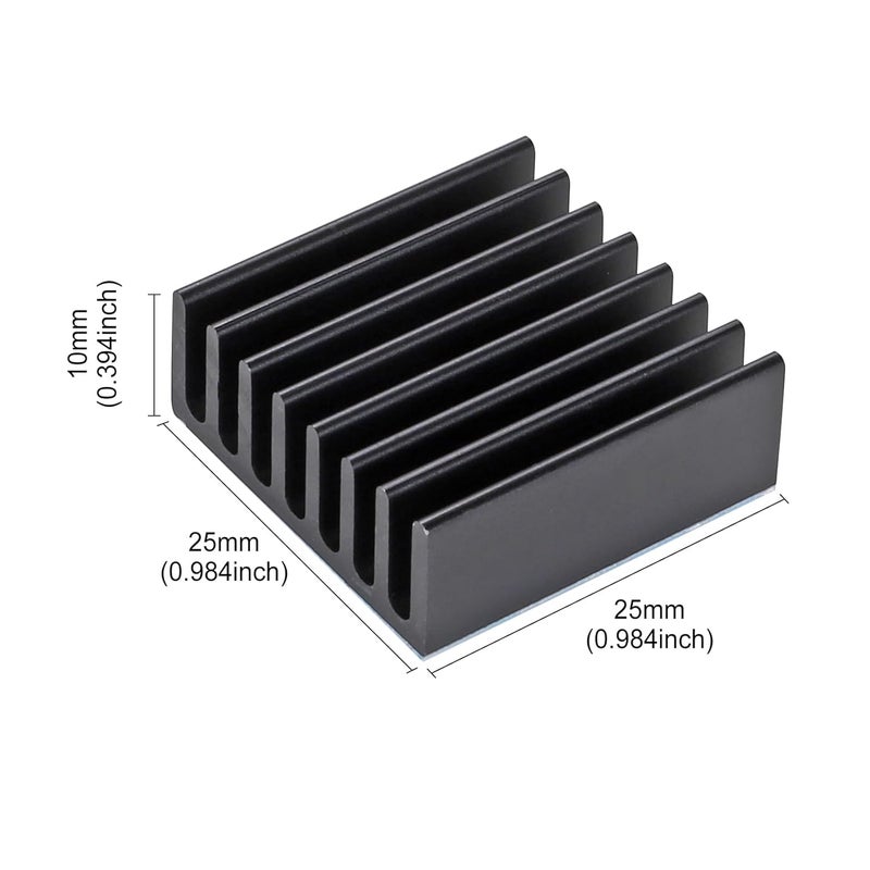 Manesi 10PCS Black Aluminum Heat Sink with Thermal Conductive Adhesive Tape, 25×25×10mm Heatsink Cooler for Cooling VRM GPU Stepper Driver 3D Printer Stepper Motor Raspberry Pi - Image 3